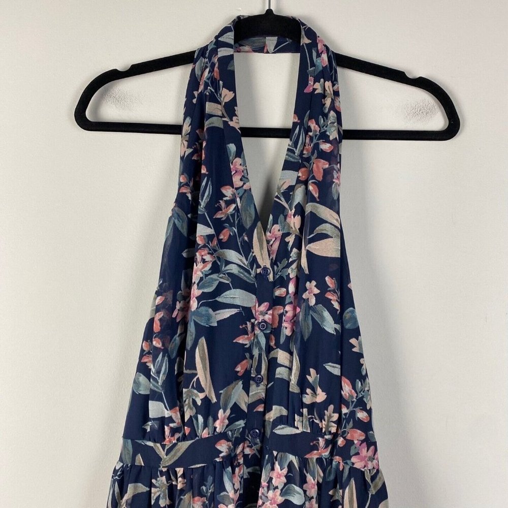 Gal Meets Glam Siena Dress Size 10P Blue Floral Maxi Halter Smocked Flowy - Picture 2 of 10